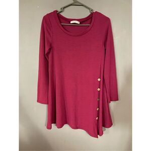 Emerald Long Sleeve Irregular Hem Tunic Top With Faux Buttons S